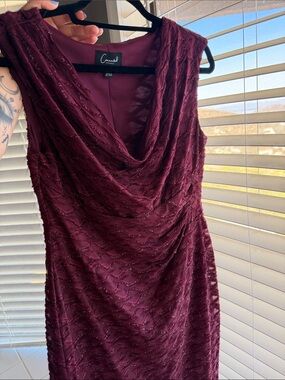 Connected Apparel Wine-Red Cowl Neck Midi Dress
